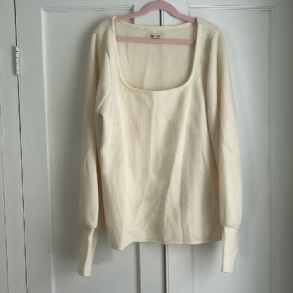 Cream Madewell square-neck top. Perfect piece for fall/winter weather!!